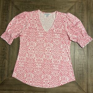 La mer luxe Morgan Smocked Shoulder & Sleeve Top in Pink/White Size Small